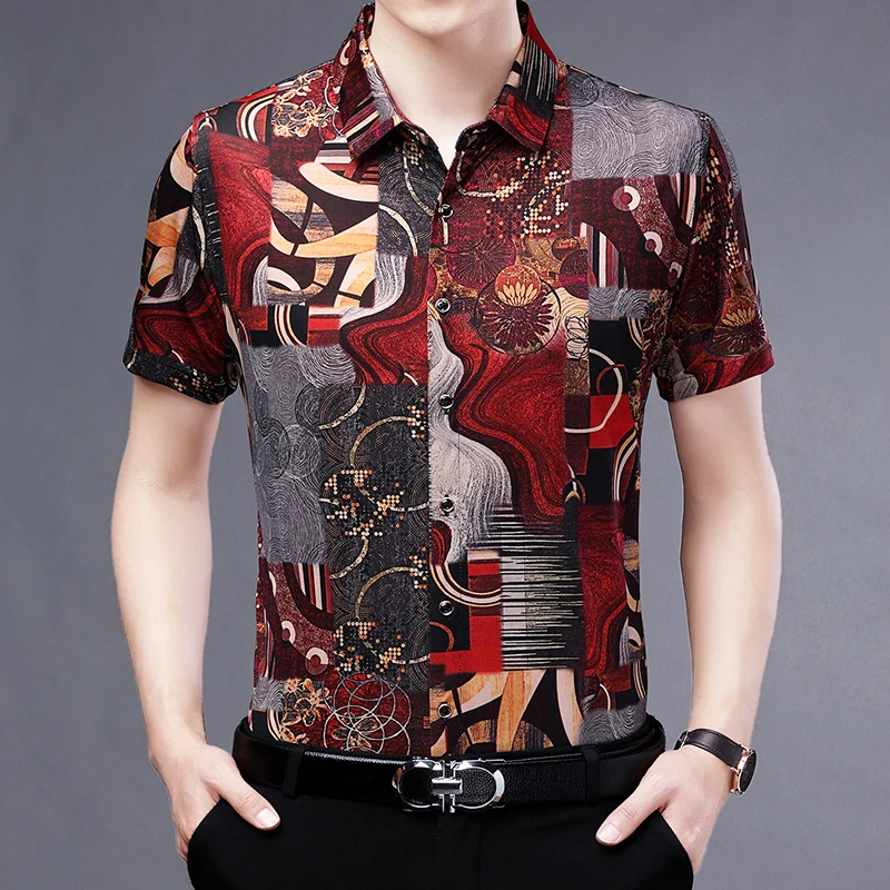 European Style Streetwear Fashion Handsand Men Short Sleeve Shirt Summer New High-Quality Icy Cool Luxury Camisa Masculina M-3XL