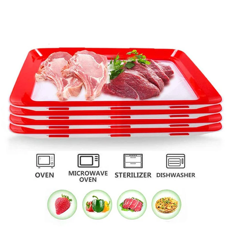 Creative Food Preservation Tray Healthy Fresh Tray Food Storage Container With Elastic Lids  Reusable Kitchen Storage Container