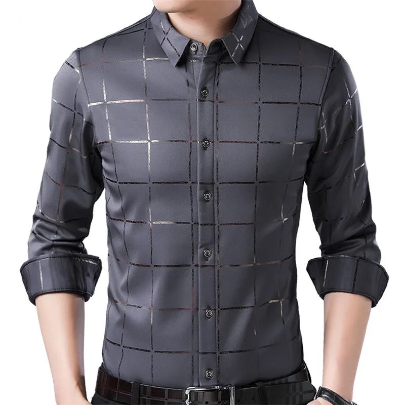 

Nice Brand Casual Spring Luxury Plaid Long Sleeve Slim Fit Men Shirt Streetwear Social Dress Shirts Mens Fashions Jersey 2309