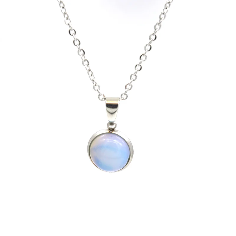 12MM Natural Stone Pendant Stainless Steel Chain Druzy Opal Blue Pink Crystal Collar for  Women Men Gift