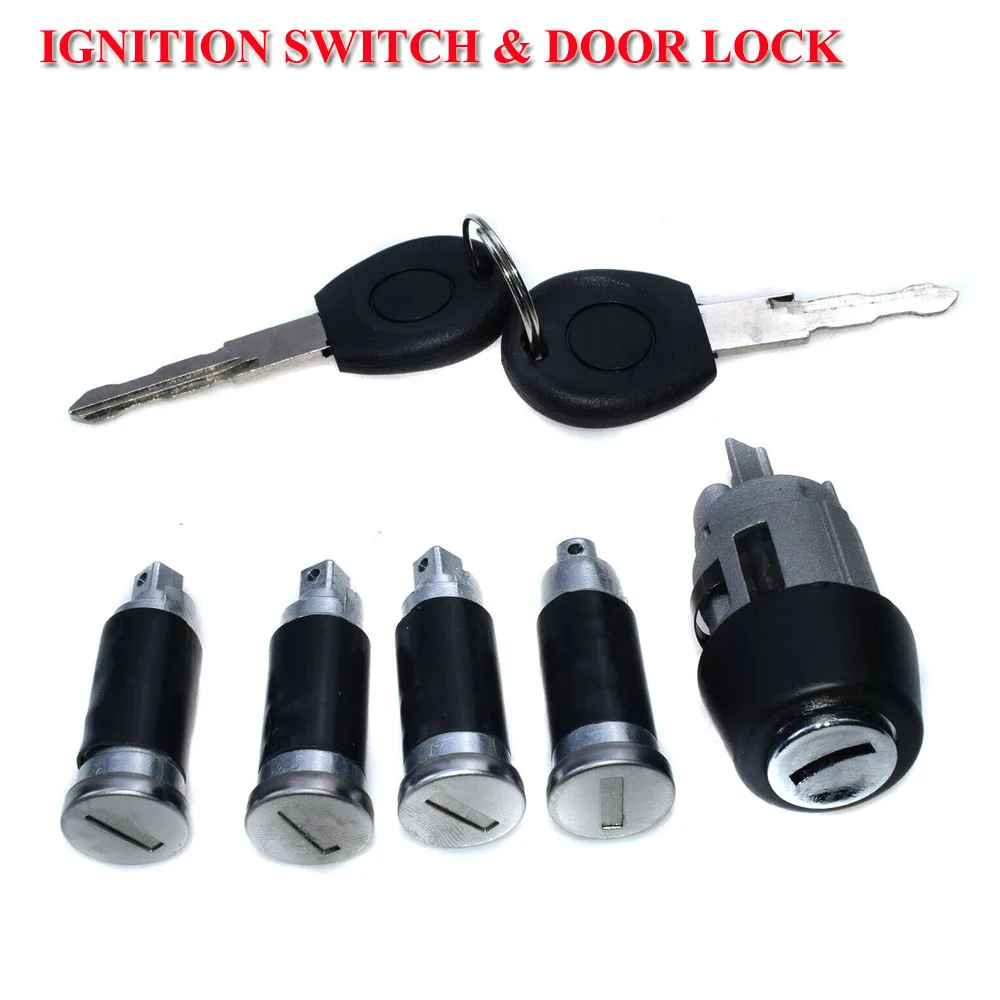 7Pcs/Set 1 Ignition Switch 4 Door Lock Barrel W/ 2 Keys For VW T4 Caravelle MK IV 1990-2003 Transporter 701837205