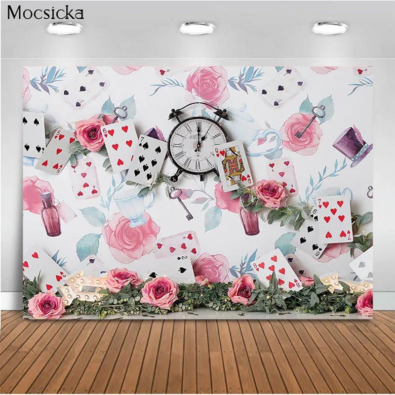 Mocsicka Alice Photography Background Poker Flowers Decoration Mushroom Birthday Party Background Photography Studio