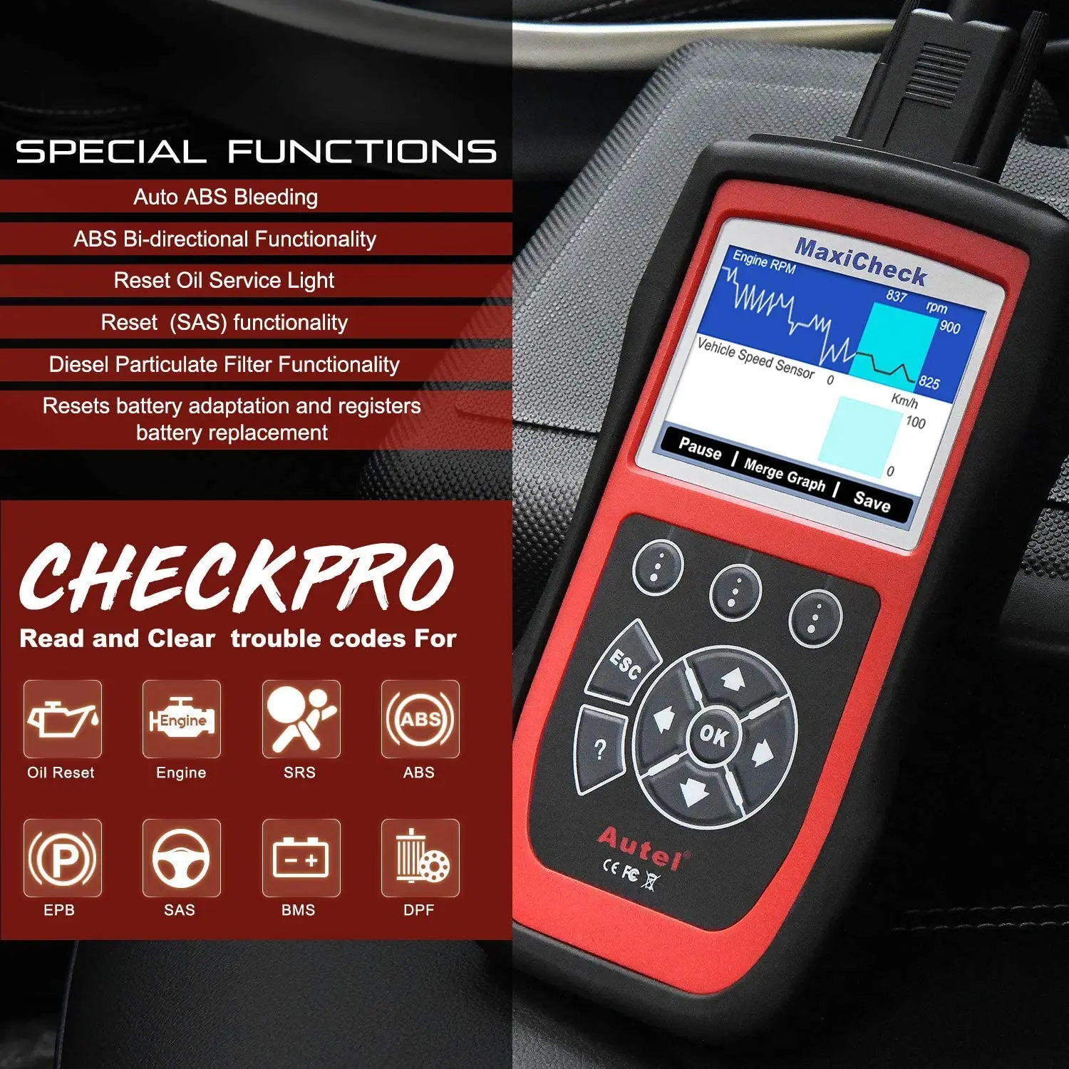 Autel MaxiCheck Pro for ABS Brake Auto Bleeding OBD2 Scan Diagnostic Tool, with Oil Reset, SAS, EPB, BMS for Specific Vehicles