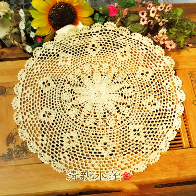 Round Vintage Cotton Flower Coasters Crochet Doilies Placemat Desk Accessories Handmade Crochet Flowers Drink Pad