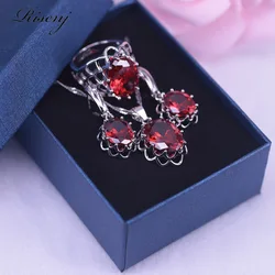 Jewelry set Red Cubic Zircon Earrings Ring Necklace Silver 925 Jewelry Set For Women Wedding/Engagement/Anniversary