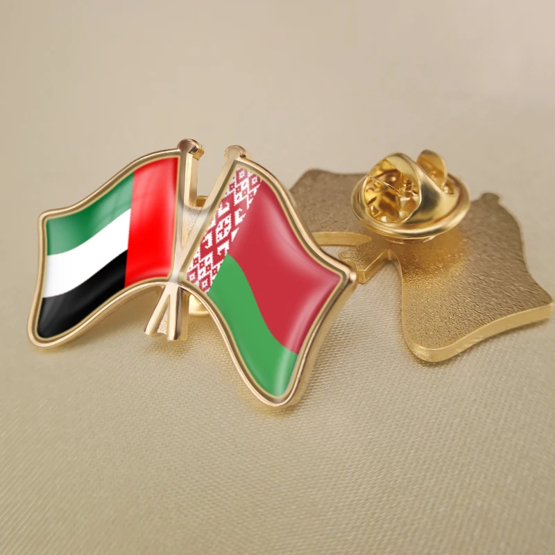 United Arab Emirates and Belarus Crossed Double Friendship Flags Lapel Pins Brooch Badges