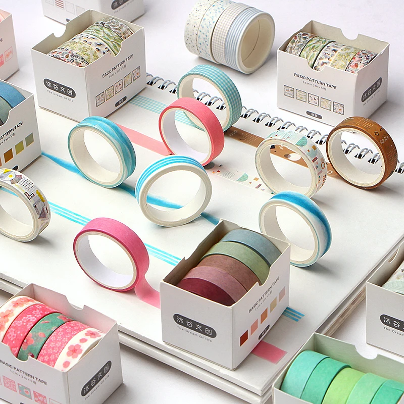 5 Stks/set Grid Washi Tape Leuke Decoratieve Plakband Effen Kleur Afplakband Voor Stickers Scrapbooking Diy Briefpapier Tape