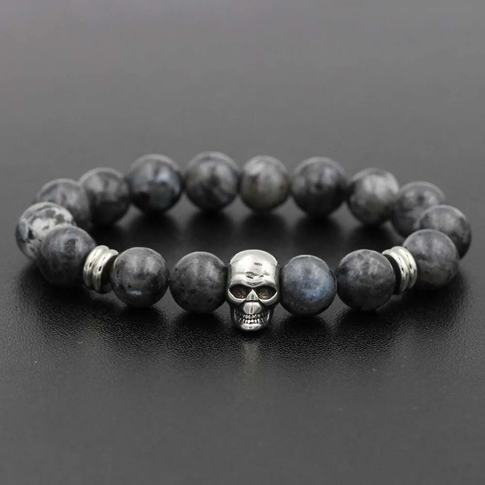 Stainless Steel Charm Bracelet for Men Fashion Jewelry 10mm Black Natural stone bead Bracelets Jewelry Male