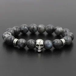 Stainless Steel Charm Bracelet for Men Fashion Jewelry 10mm Black Natural stone bead Bracelets Jewelry Male
