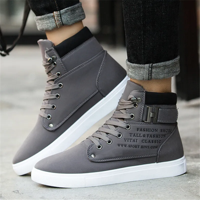 Men\'s Vulcanized Shoes Black High Top Lace-up Autumn Winter Casual Canvas Shoes For Men Boys Sneakers Big Size Flats Unisex 202