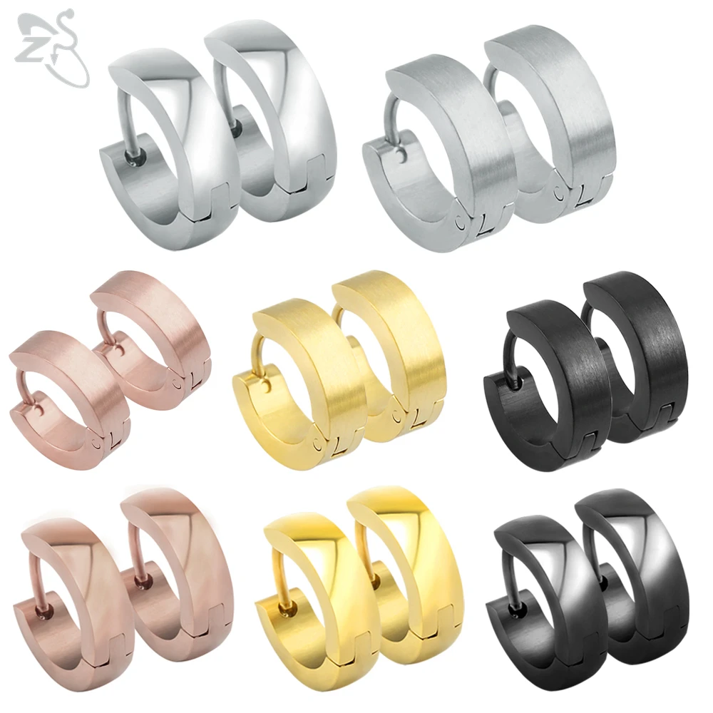 ZS 1 Pair Round Stainless Steel Earring For Women Men Matte/Glossy Surface Hoop Earrings Hip Hop Rock Biker Ear Piercing Jewelry