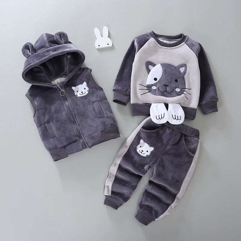 Nuovo inverno neonate vestiti bambini ragazzi abbigliamento bambini gilet con cappuccio addensato t-shirt pantaloni 3 pz/set Costume Casual per