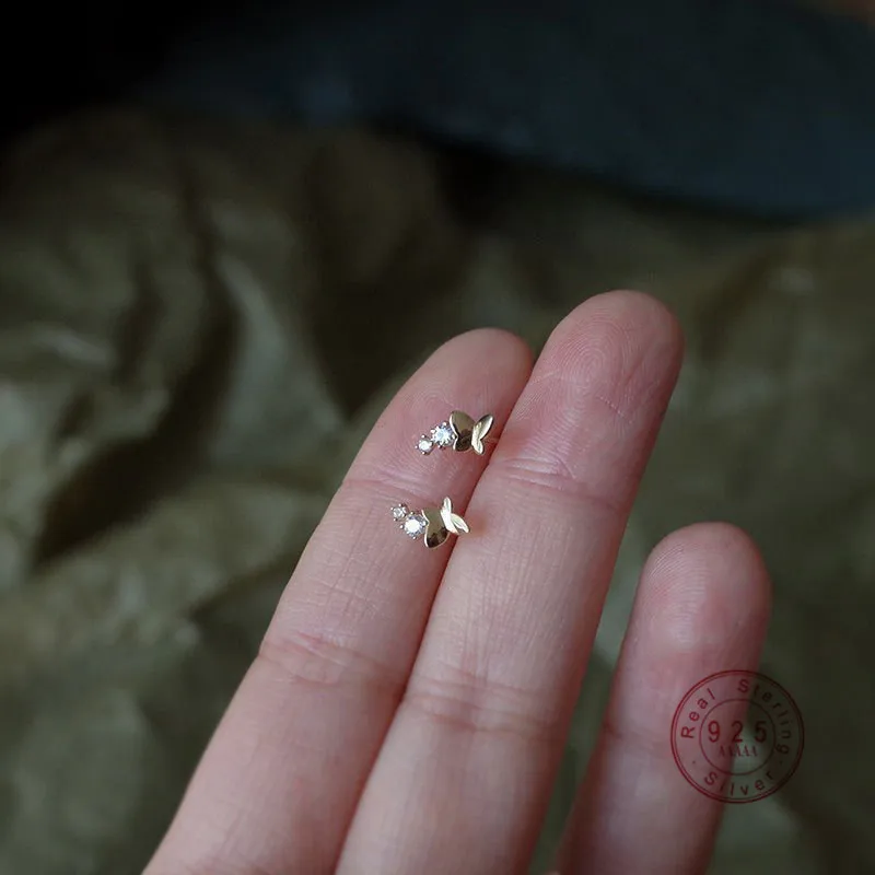 

HI MAN 925 Sterling Silver Butterfly Zircon Stud Earrings Women Fashion Simple Student All-Match Jewelry