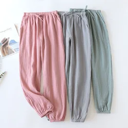 100% Cotton Pajamas Sleep Bottoms Spring Women's Loose Leggings New Casual Slim Home Pants Elastic Waist Solid Thin Sleepwear