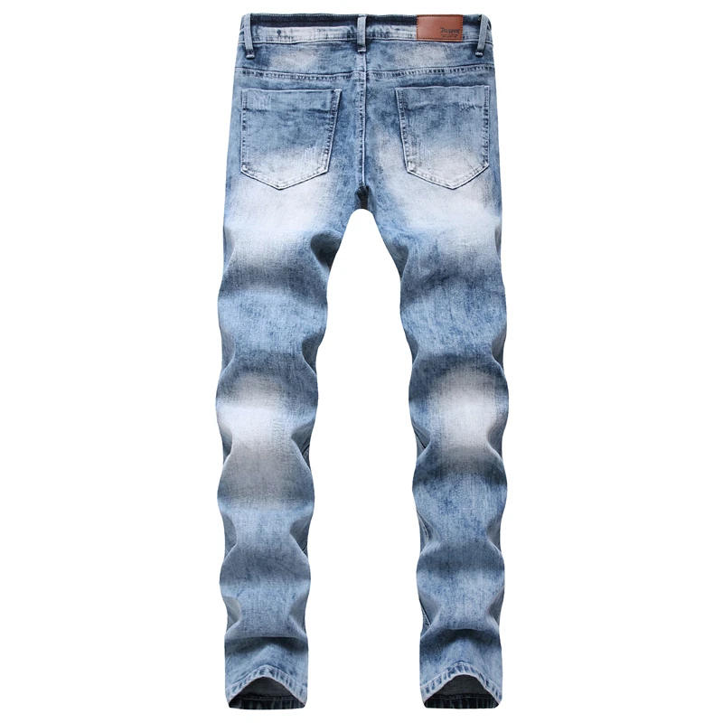 Trendy Brand Europe America Jeans Hole Folds Men's Design Zipper Trousers Spring Autumn Handsome Locomotive Casual Denim Pants