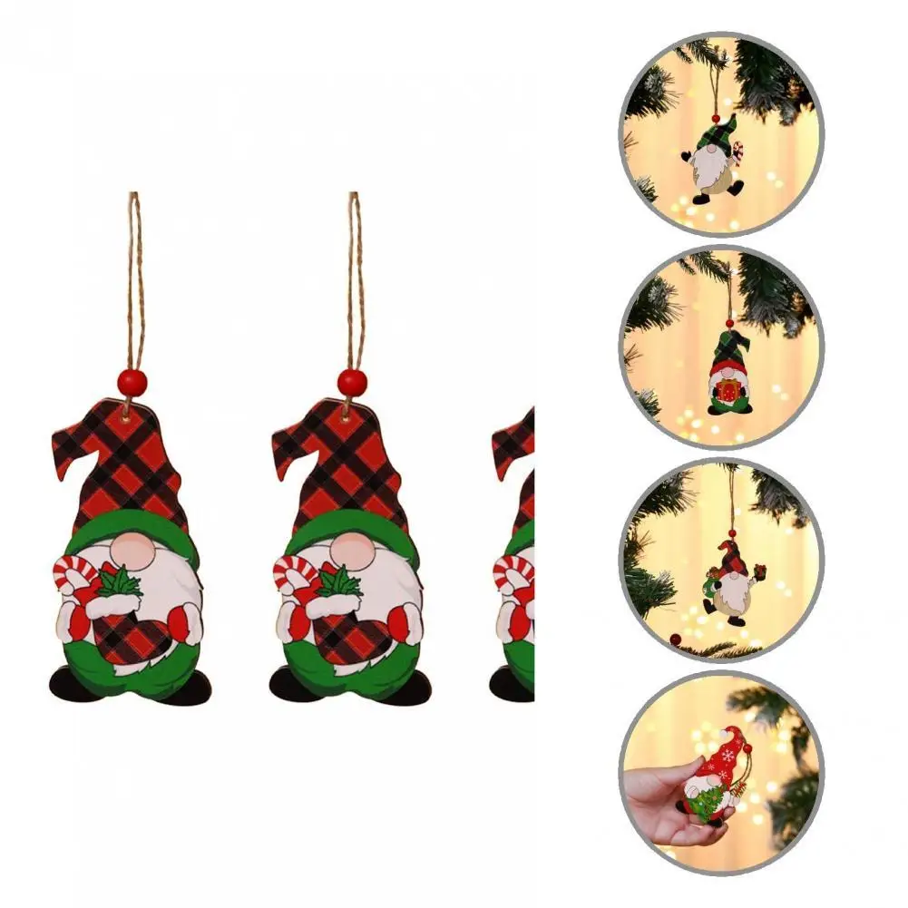 4Pcs High Quality Faceless Gnome Pendant Colorfast Wood Christmas Gnome Pendant for Outdoor Christmas Tree Ornament