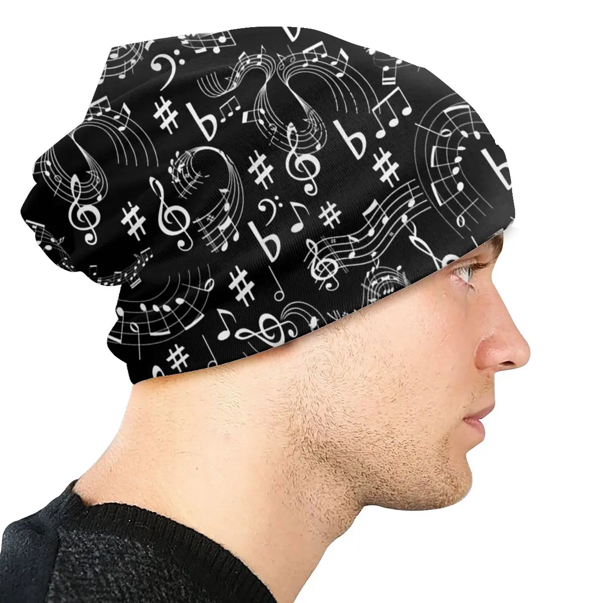 Music Musical Notes Washed Warm Bonnet Outdoor Casual Beanies Protection Men Women Hats