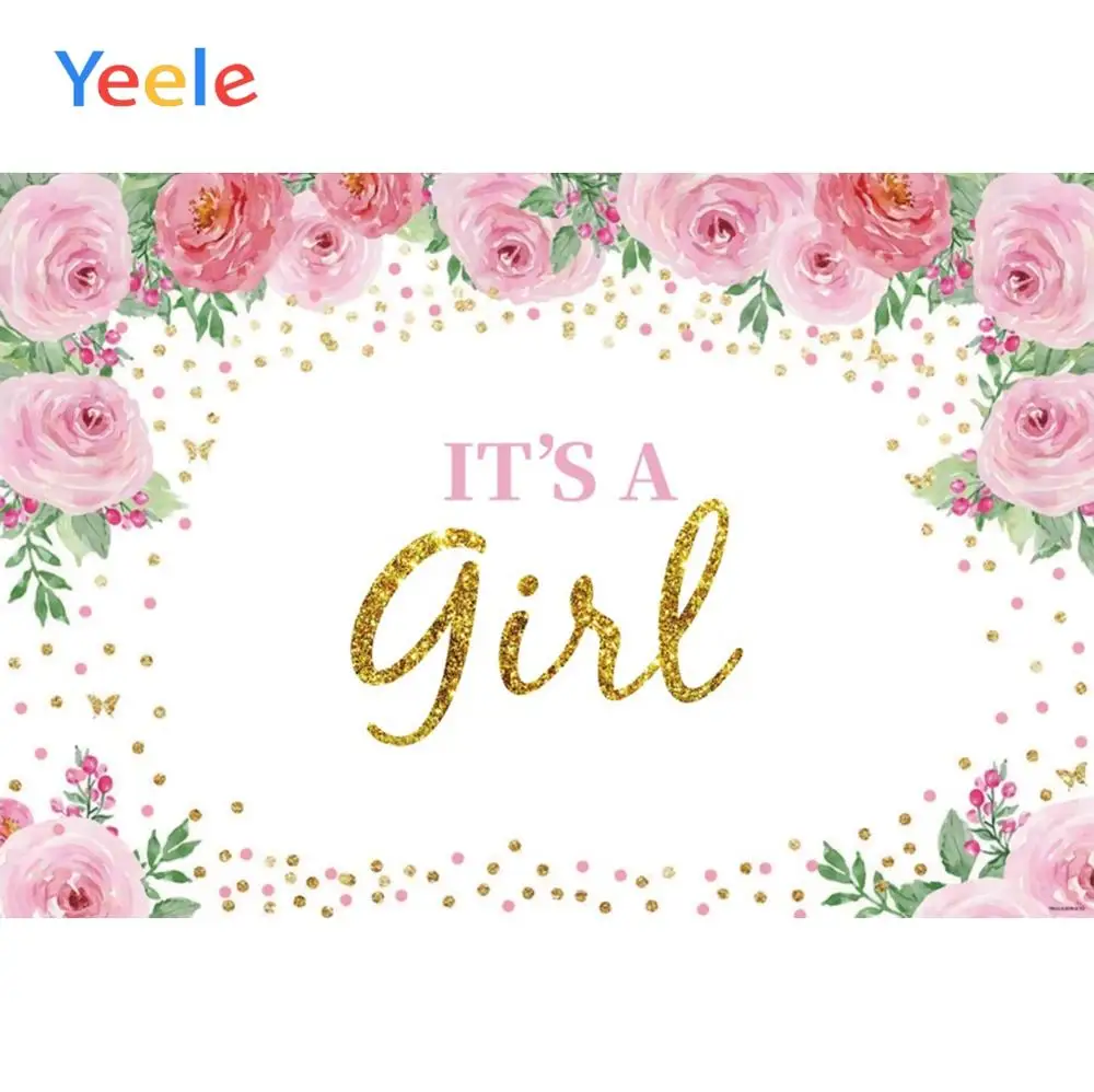 

Yeele Baby Shower Photo Backgrounds Personalized Watercolor Flowers Golden Dots Photography Backdrop For Photo Studio Decoration