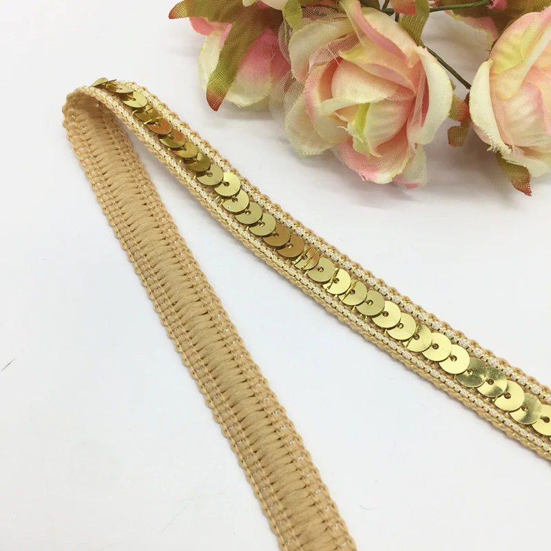 3 yards 13mm Sequins Ribbon Lace Trim Sequin Fabric For Dress Clothes Headdress Bridal Sewing Accessories DIY