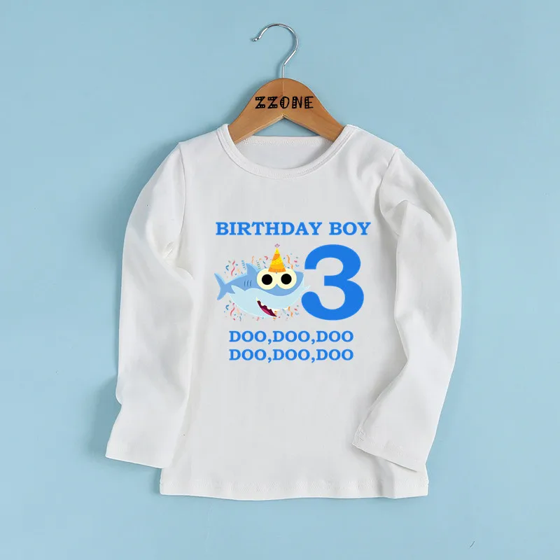 

Happy Birthday Shark Cartoon Number 1-9 Print Boys T shirt Kids Funny Gift Girls Clothes Children Long Sleeve T-shirt,LKP2441