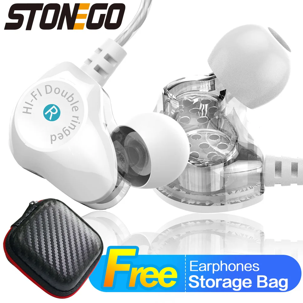 STONEGO Stereo In-Ear Earphones Dual Driver High Definition Monitor Headphones Runner Headset Sport Earbuds Heavy Bass