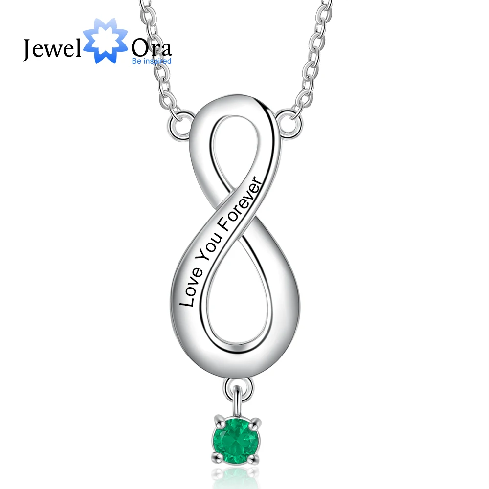 Personalized Engraved Infinity Love Necklace for Women Customized Birthstone Pendant Jewelry Unique Gift for Her