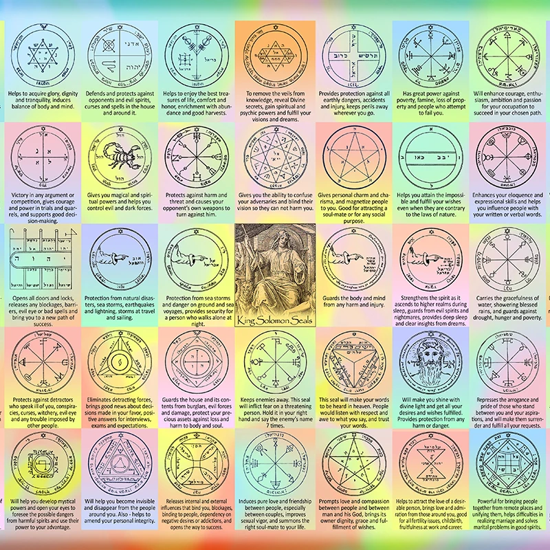 The 44 Seals of Solomon Kabbalah Poster Canvas Painting King Solomon Pentacles Seals Keys 45 Chart Meanings Wall Art Print Decor