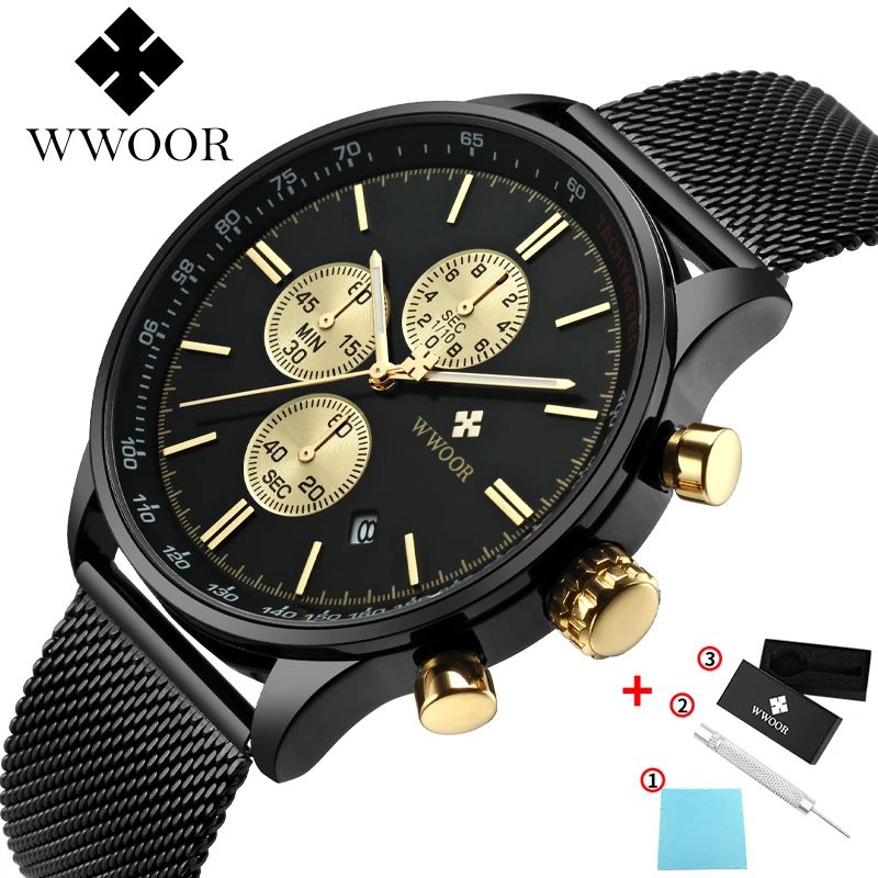 WWOOR-Relógios de quartzo em aço para homens, relógio de pulso esportivo multifunções, cronógrafo impermeável, relógio masculino, moda superior, luxo, 2024