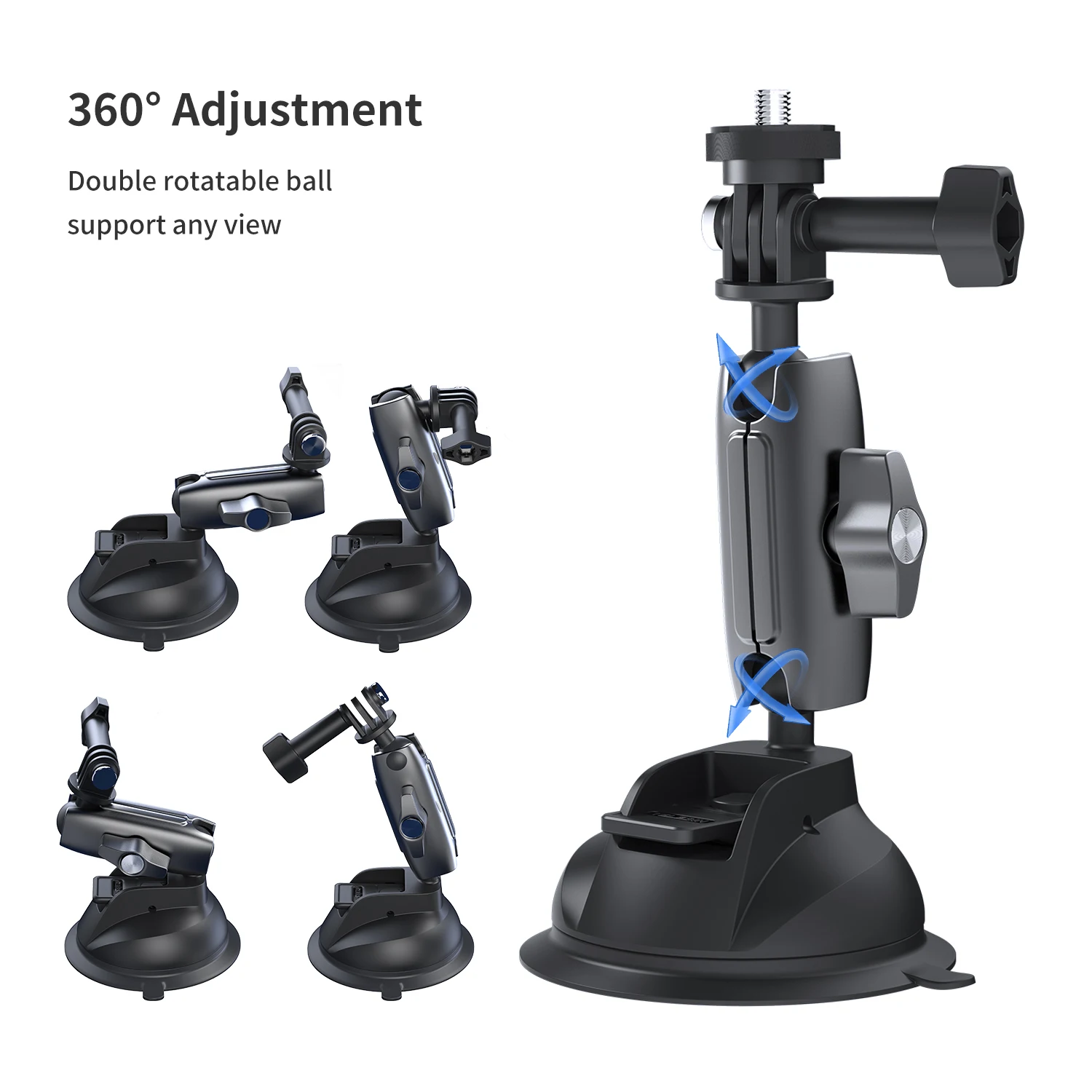 TELESIN Car Phone Holder Suction Cup 360° Adjustable 1/4 Standard Adapter For GoPro 10 9 Insta360 Osmo Action SJCAM Mobile Phone