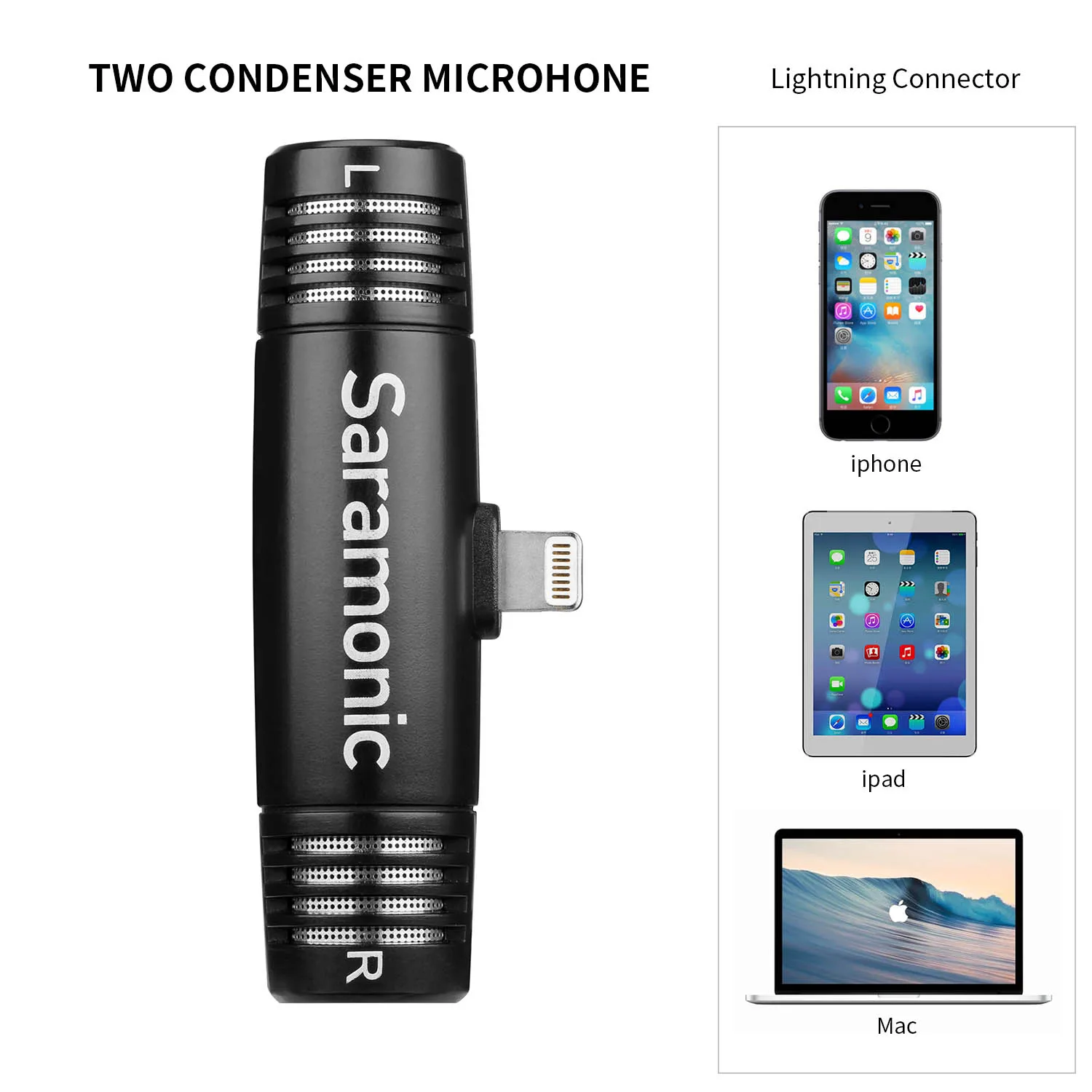 Saramonic SPMIC510 Di/UC Stereo Mini Smartphone Condenser Microphone for PC iOS Mobile Android Xiaomi Streaming Youtue Recording