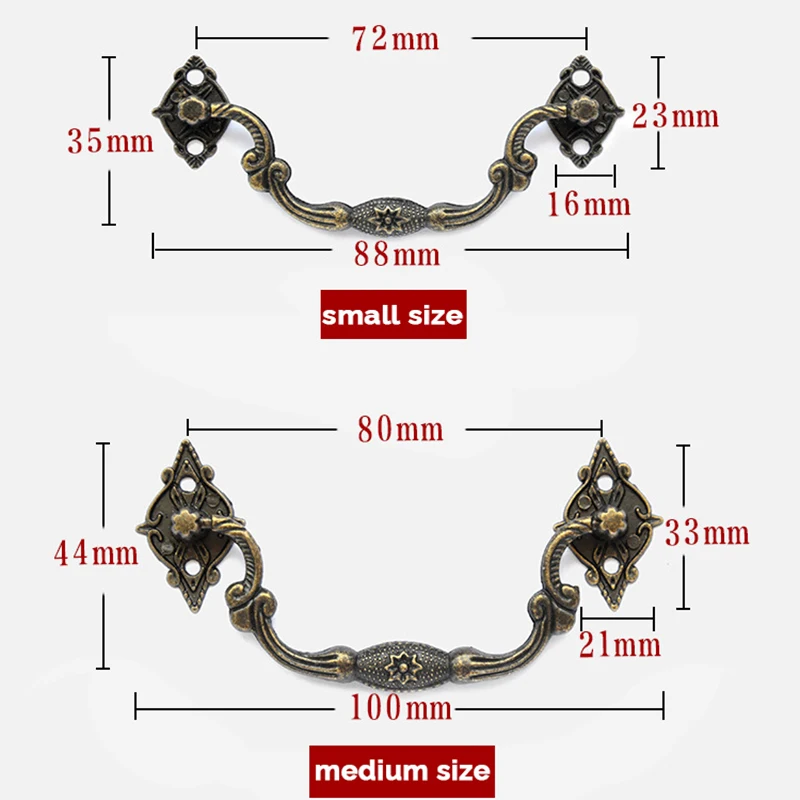 NAIERDI Zinc Alloy Antique Furniture Handles Carved Handle Drawer Door Knobs Jewelry Box Bronze Cabinet Pulls Furniture Handware