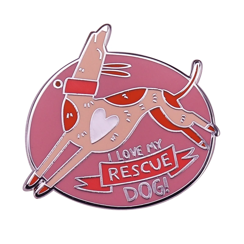 I Love My Rescue Dog Enamel Pin Red Brown Greyish Animal Adopting Rescuing Proud Brooch Thank you for helping a dog in need!