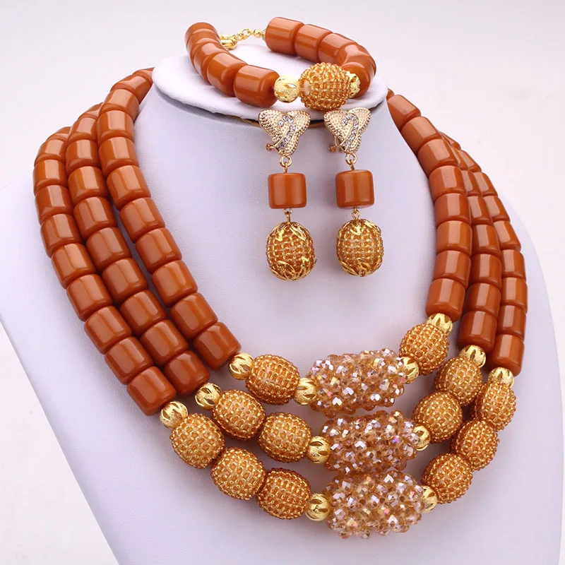 Dudo 10 Colors 3 Layers Artificial Coral Beads African Nigerian Jewelry Set For Weddings