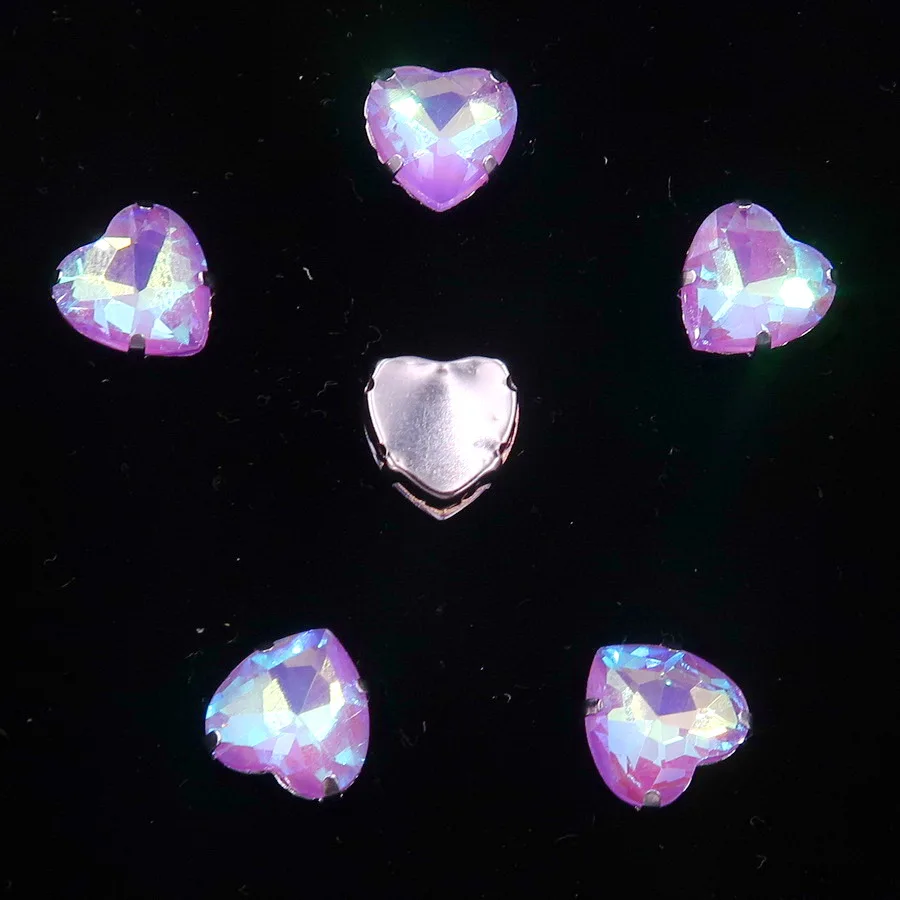 Herzförmige 20 Stück/Packung 10mm Silber Krallenfassungen Jelly Candy Glas Kristall Aufnähbare Strassperlen für Hochzeitskleider, Taschen, Schuhe, DIY-Verzierungen – Detail 7