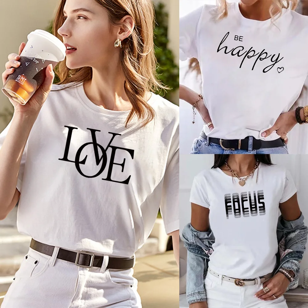 2022 New Summer T Shirt Women Soft Free Loose Hot Sale Fresh Casual Natural O-neck Short Shirts Text Printed Hip Hop Streetwear