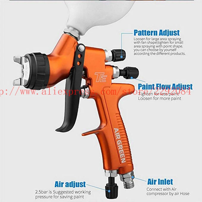 Professional Pneumatic Paint Spray Gun TE HVLP 1.3mm nozzle 600cc Mixing Cup spray gun adapter for Automotive Repair Painting