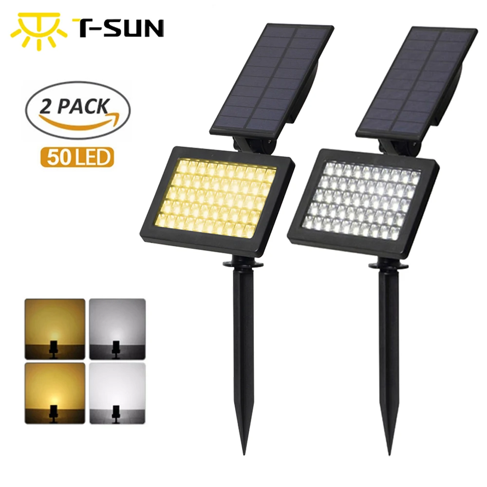 T-sunrise 1pc/2pcs 50/54 LED Solar Light Outdoors IP65/44 Garden Decoration Solar Lamps Outdoor Lighting Spotlight Wall Light