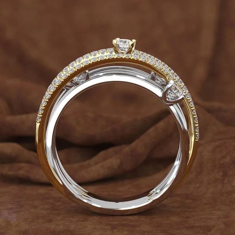 14K 3 Colors Gold Diamond Ring for Women Topaz 1 Carat Gemstone Bizuteria  Anillos Silver 925 Jewelry Engagement Diamond Rings