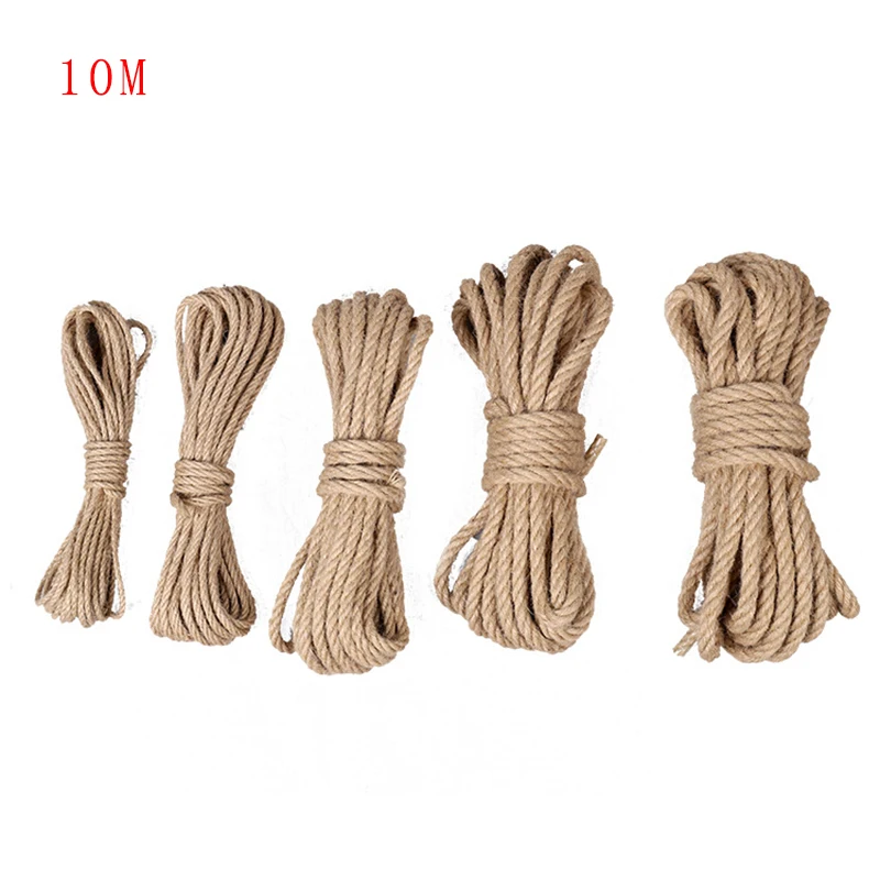 10M Natural Jute Rope Twine Rope Hemp Twisted Cord Macrame String DIY Craft Handmade Decoration Pet Scratching 4mm-12mm