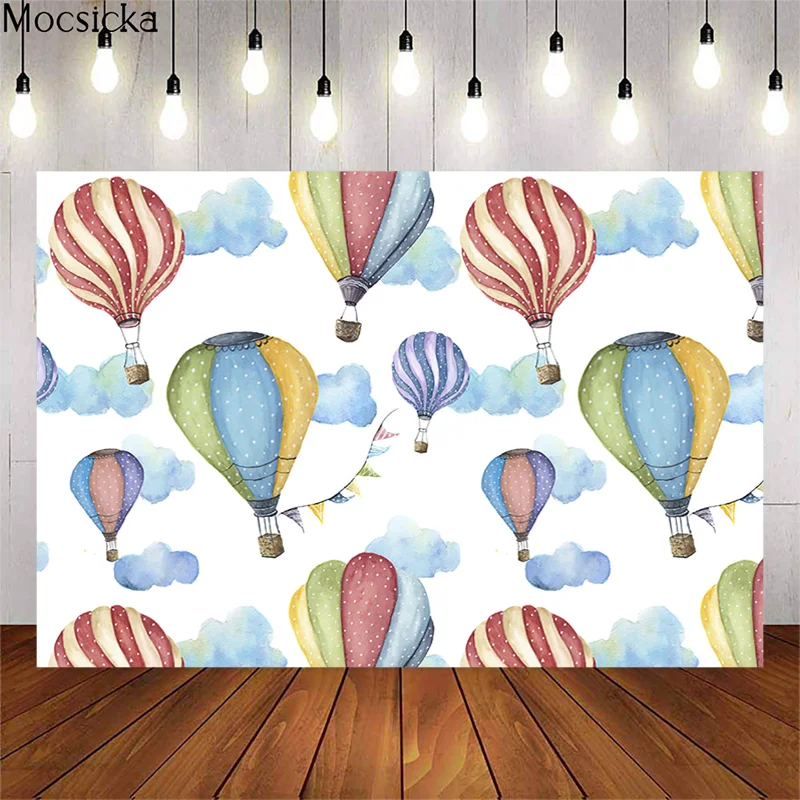 Mocsicka-Fondo de fotografía de nube de globo de aire caliente para niños recién nacidos, retrato de cumpleaños, foto de fondo, accesorios de decoración de fiesta