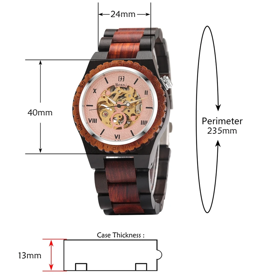 Mens Watches Top Luxury Mechanical Retro Black Face Automatic Skeleton Wooden Watch Clock Men Full Wood Band Business Wristwatch