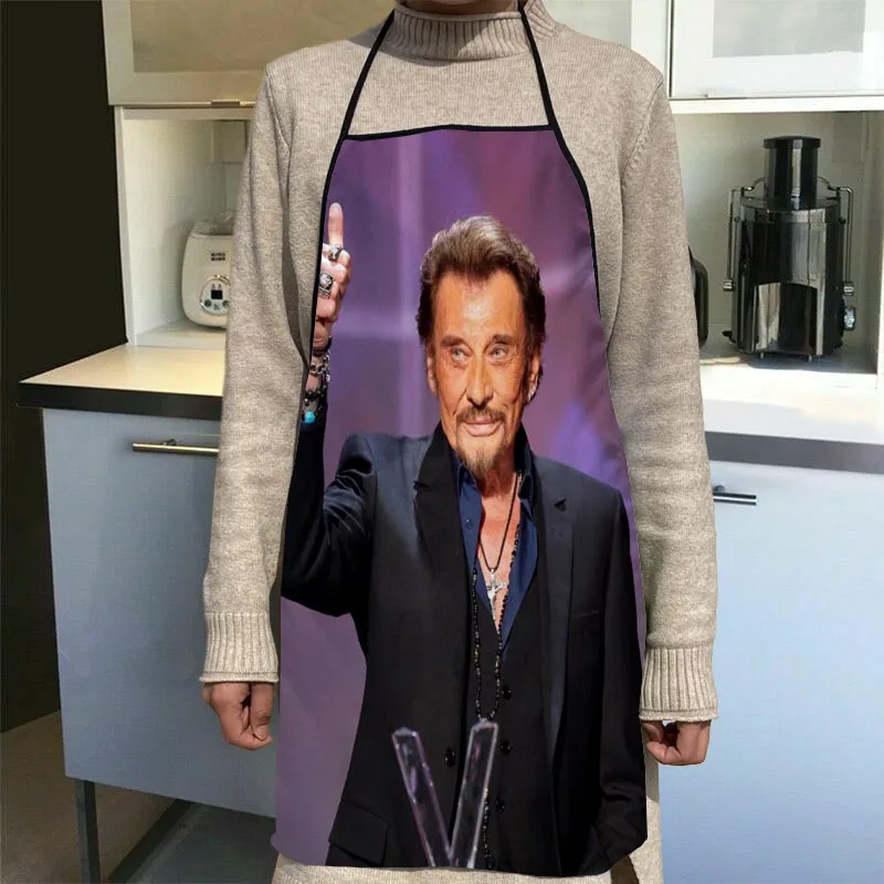 Johnny Hallyday Kitchen Apron Dinner Party Cooking Apron Adult Baking Accessories Waterproof Fabric Printed Cleaning Tools