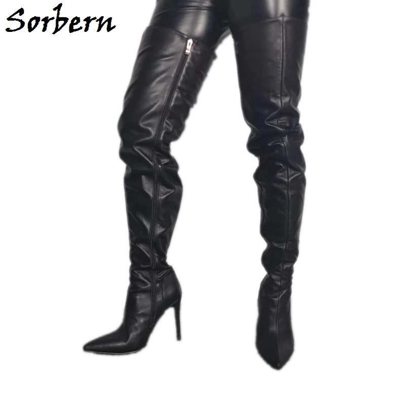 

Sorbern Genuine Leather Women Boots Over The Knee High Heel Stilettos Custom Wide Fit Long Boot Females Black Thigh High Boot