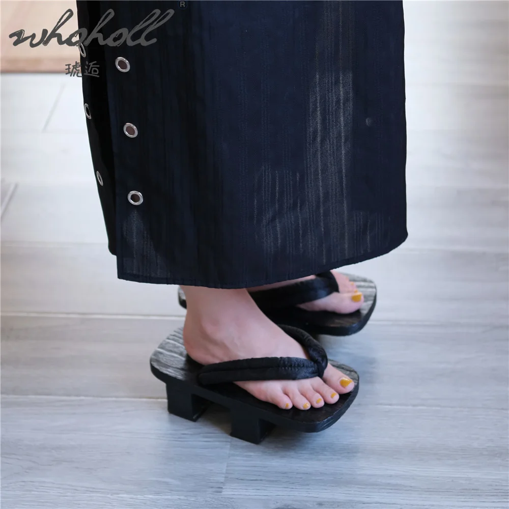 Wholl homem mulher geta japonês tamancos de madeira sapatos verão chinelos dois dentes plataforma flip flops para homem mulher unisex cos sapatos