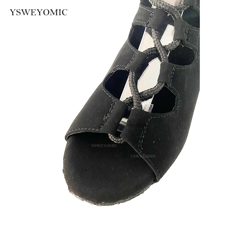 2021 primavera preto nubuck couro aberto dedo do pé salsa ballroom dança sapatos de salto médio 7cm 2 polegada personalizado sapatos de dança latina