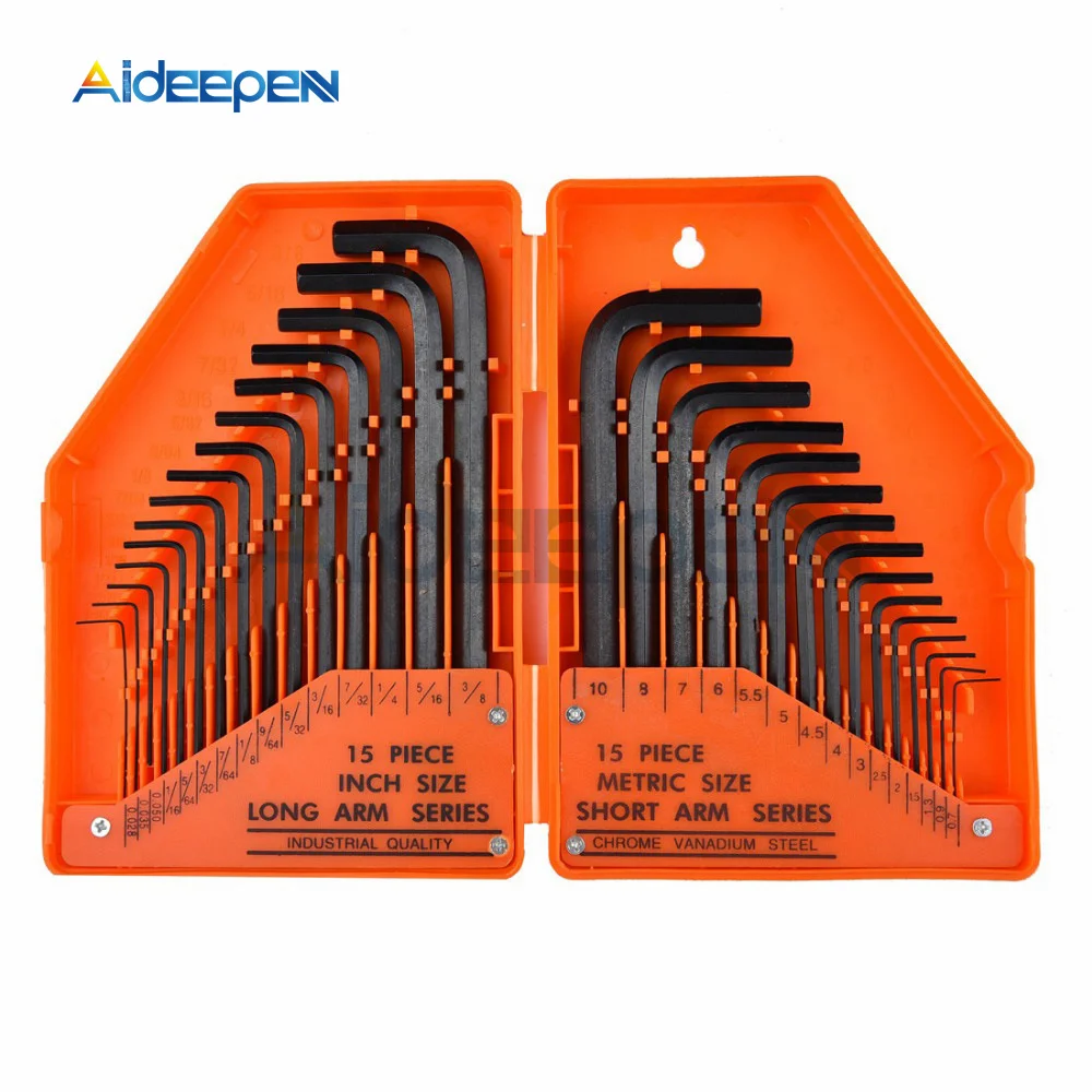 

30PCS Allen Key Set Hex Wrench Screwdriver Set L Type Metric Imperial Long Arm Flat Head Hexagon Spanner Hand Tools Kit