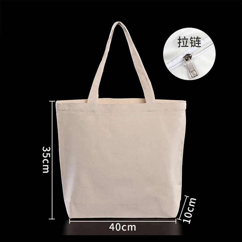 100Pcs Large Natural Black Canvas Cotton Fabric Tote Shopping Grocery Bags with Zipper