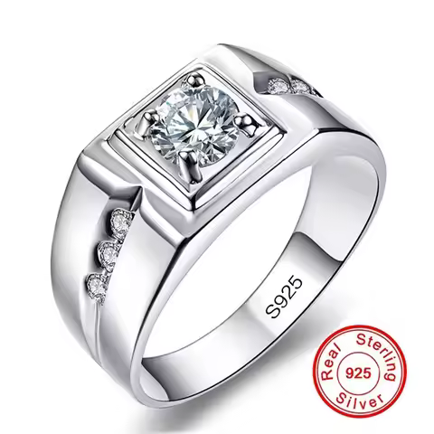 Solitaire male ring 925 Sterling silver 0.5ct AAAAA cz stone Engagement Wedding Band Rings for men Luxury Party Jewelry