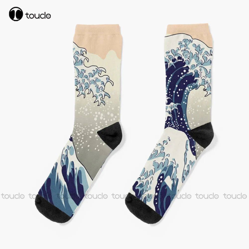 The Great Wave Digital Copy Wave Sea Hokusai Kanagawa Blue Socks Halloween Socks Women Thanksgiving Christmas New Year Gift Sock