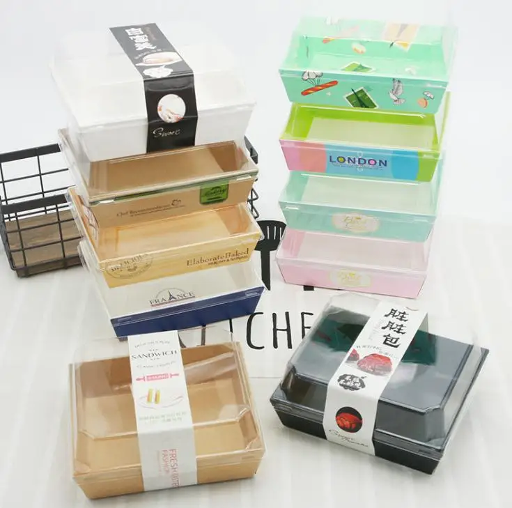 

500sets Sandwich Box Salad Dessert Hotdog Cake Packaging Boxes with Transparent Lids Kraft Cardboard Paper Gift Box SN2757